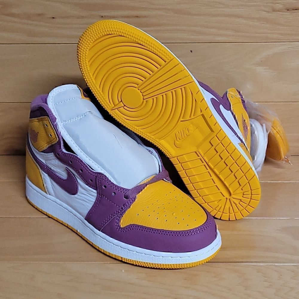 Air Jordan 1 Retro High OG GS Brotherhood University Gold Bordeaux 575441-706 - Picture 3 of 11
